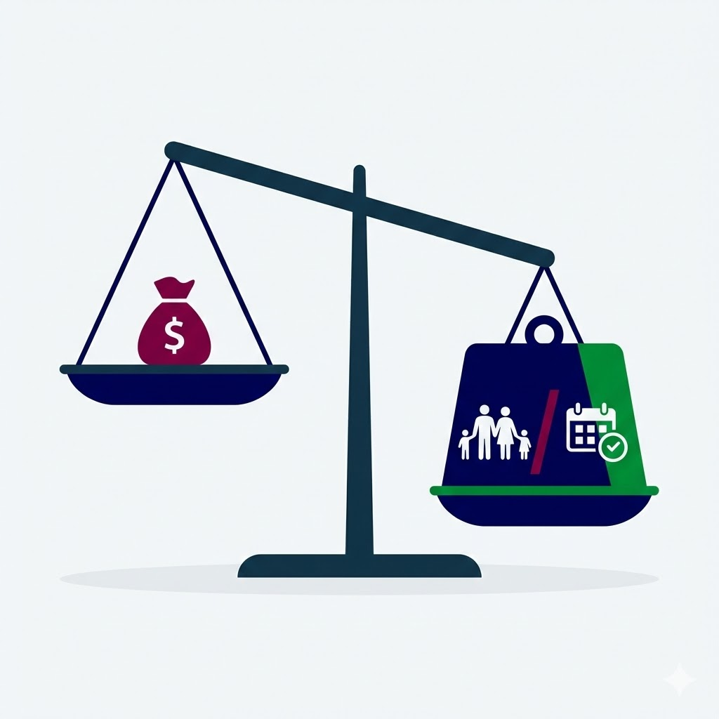 A graphic illustrating how the value of family unity and time outweighs the financial cost of hiring an immigration lawyer in Las Vegas.