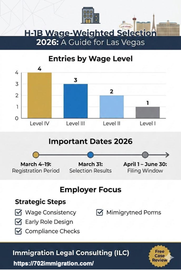 A checklist for Las Vegas employers highlighting strategic steps for H-1B success, including wage consistency, early role design, and compliance checks.