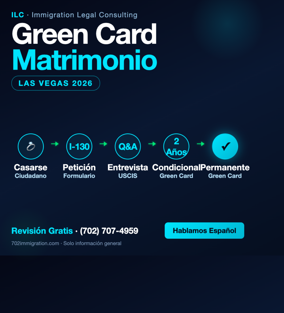 Green Card por Matrimonio Las Vegas 2026 - 5 pasos desde casarse hasta la green card permanente - Immigration Legal Consulting ILC Law